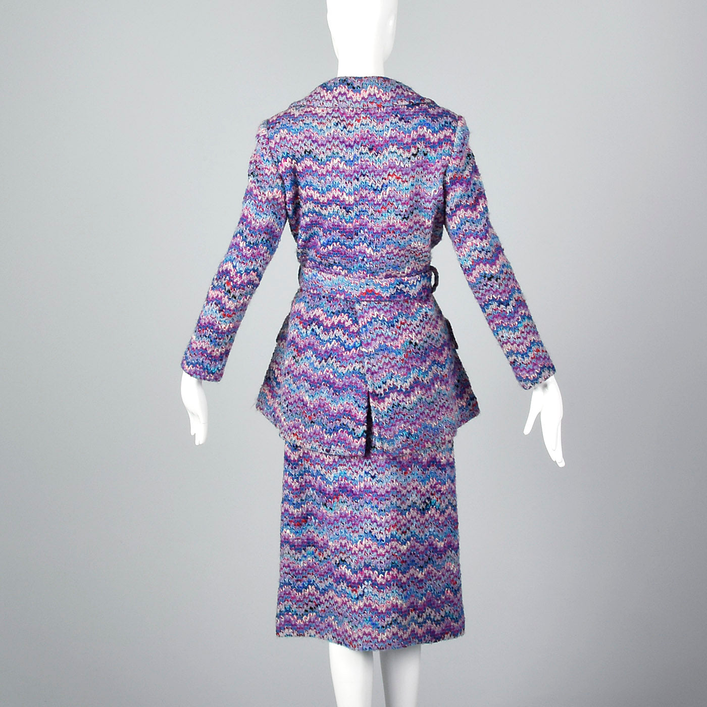 1970s Via Veneto Couture Boutique Purple Tweed Skirt Suit