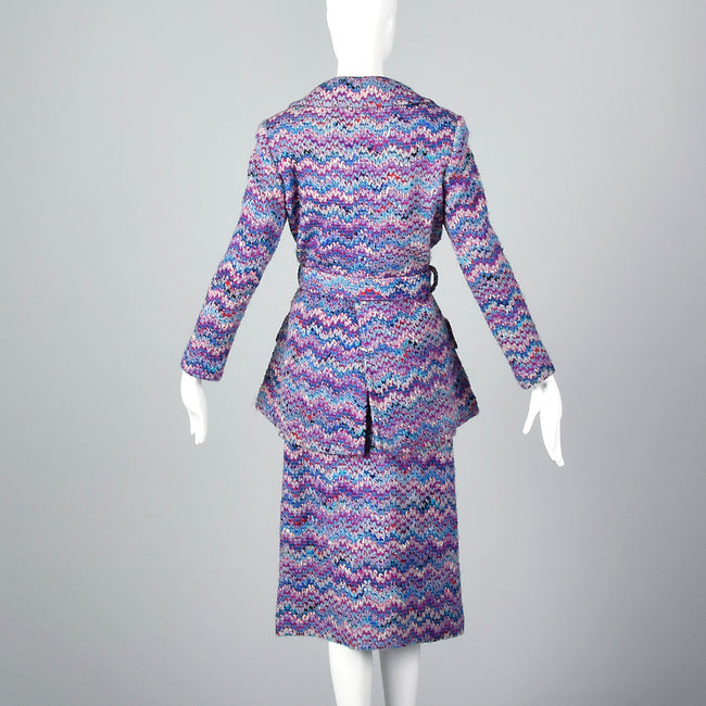 1970s Via Veneto Couture Boutique Purple Tweed Skirt Suit
