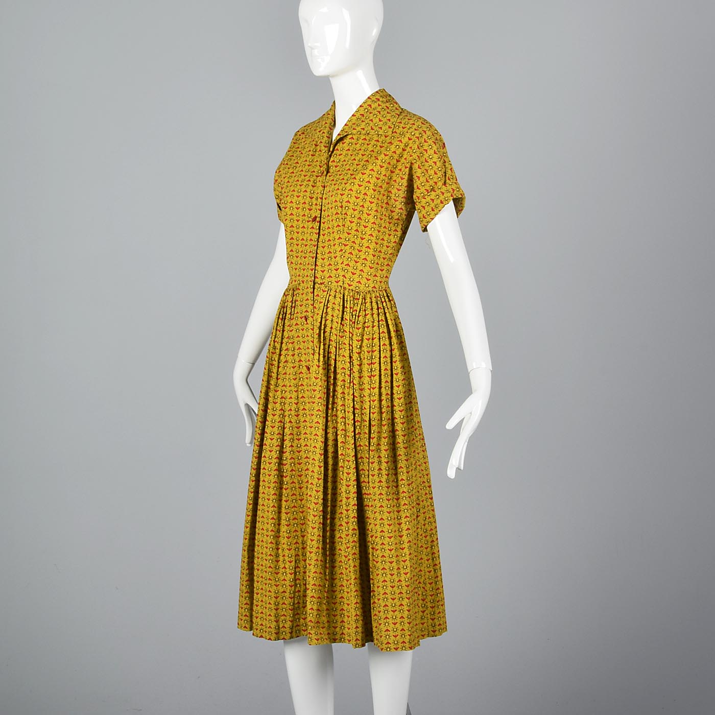 1950s Gold Novelty Print Cotton Day Dress with Eagles and Laurel Crests