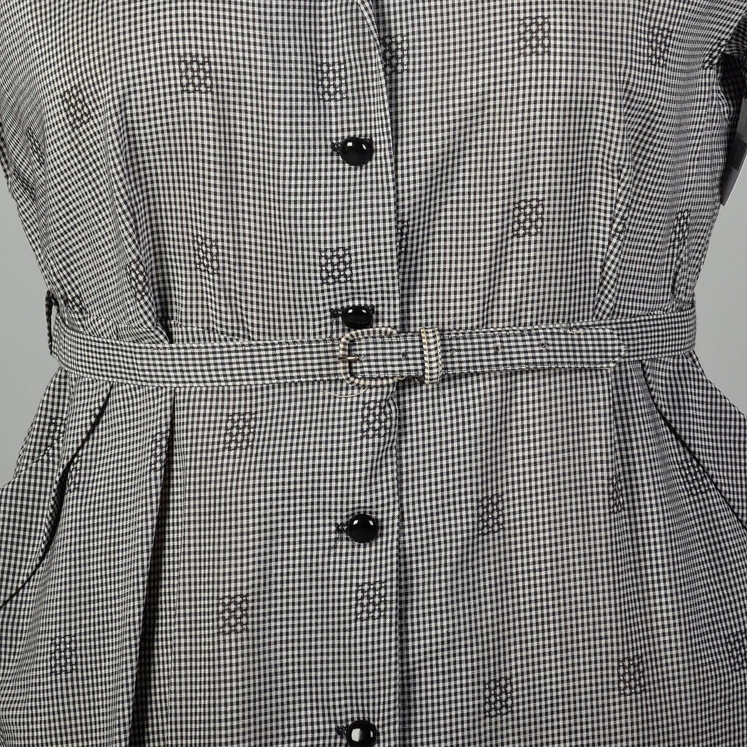 XXL 1950s Black Checkered Dress Short Sleeve Waist Belt