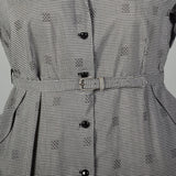XXL 1950s Black Checkered Dress Short Sleeve Waist Belt