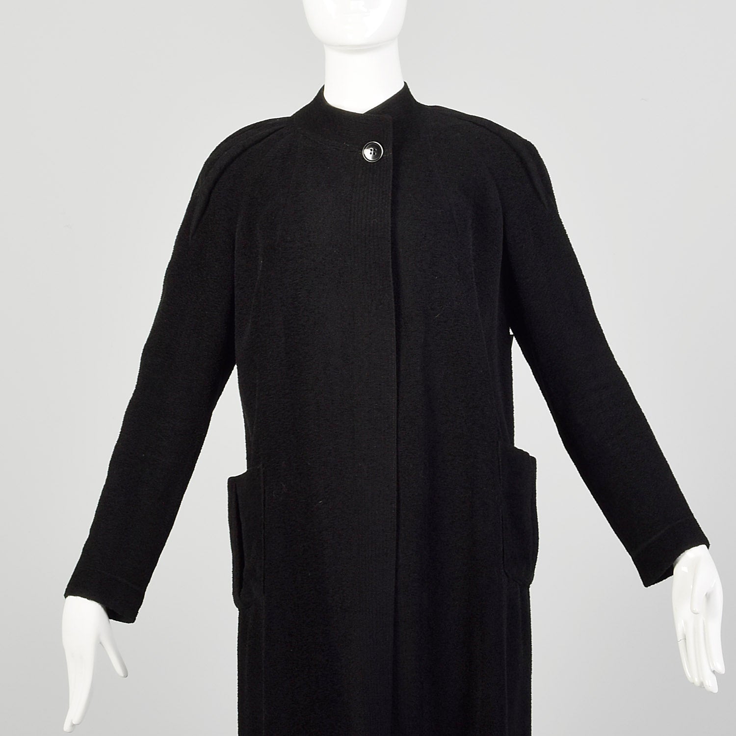 Medium 1930s Swing Coat Long Sleeve Soft Black Patch Pockets Winter