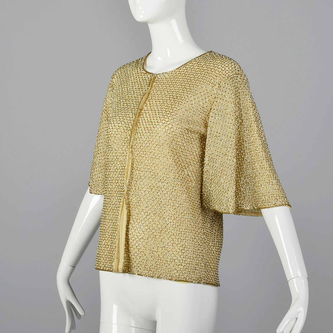1960s Gold Beaded Cardigan with Flutter Sleeves