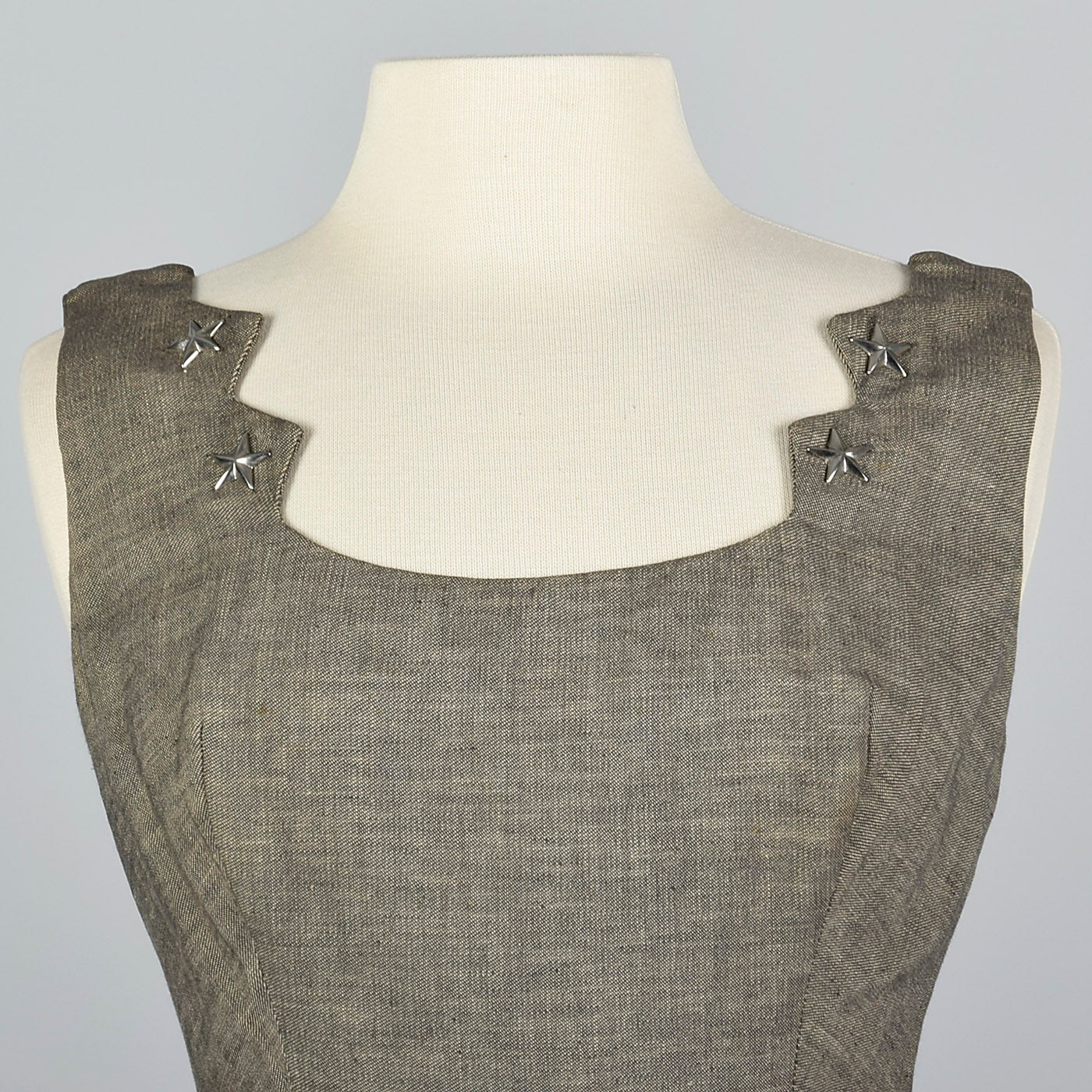 1950s Black Linen Dress with Silver Star Studs