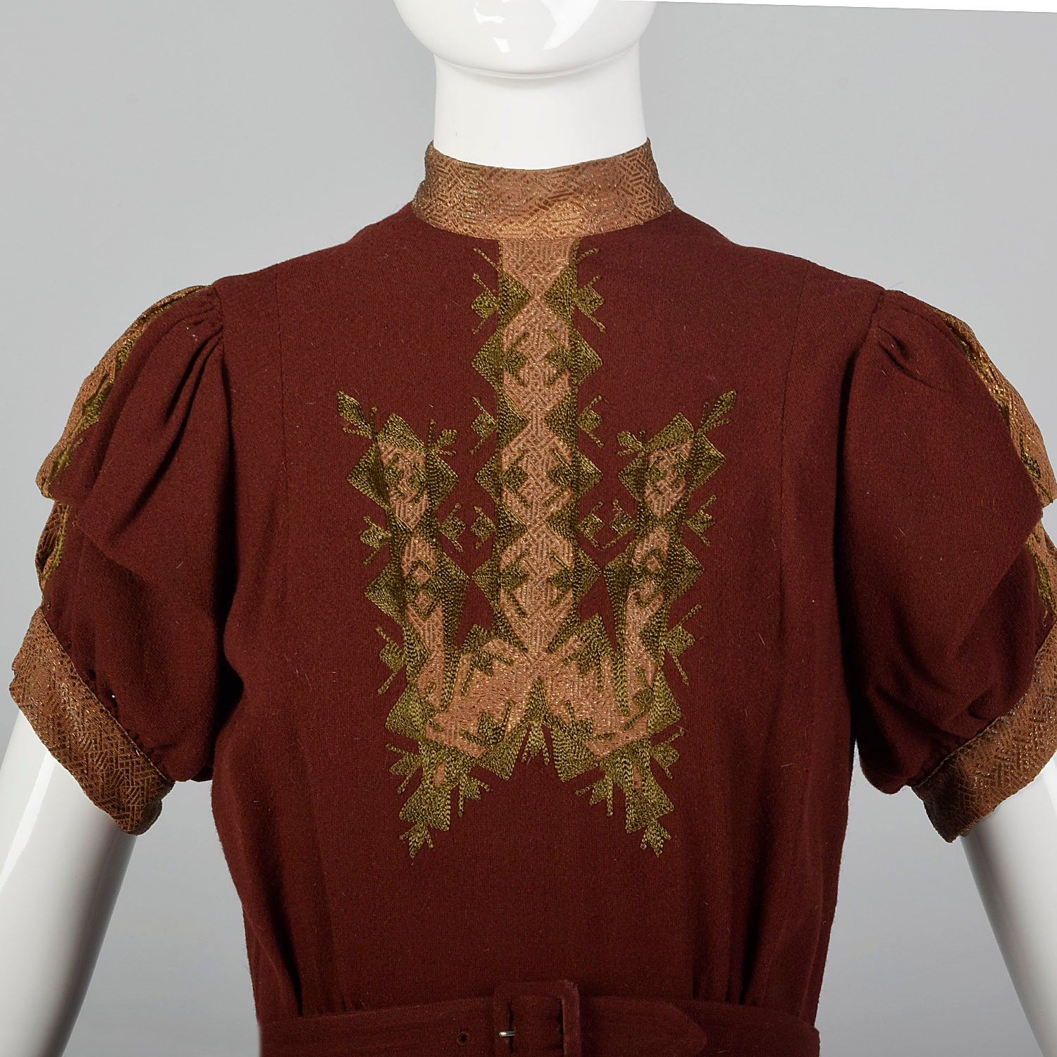 Small 1930s Wool Dress with Lamé and Embroidery