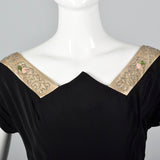1950s Black Rayon Dress and Jacket with Unique Neckline