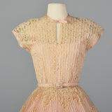 1950s Pink Lace Pleated Wedding Dress