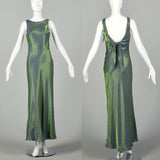 Small 1990s De Laru Prom Dress Iridescent Green Bias Cut Sleeveless Gown