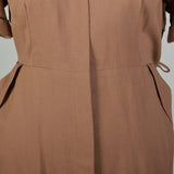 3XL 1950s Brown Day Dress Zip Front Short Sleeve Casual Volup