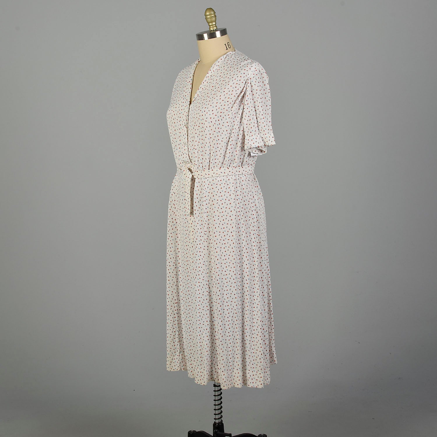 XL 1940s Shirtwaist Day Dress Floral Short Sleeve Summer Volup Cold Rayon