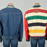 Large Levis Hudson Bay Striped Blanket Lined Denim Reversible Jean Jacket Winter Outerwear