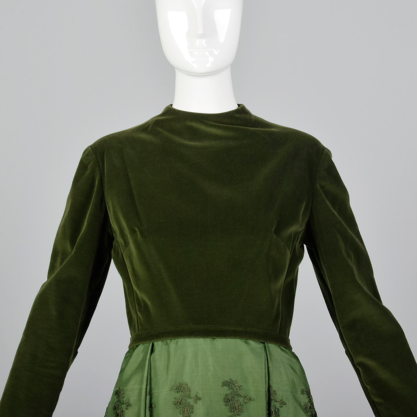 1960s Green Dress with Velvet Bodice