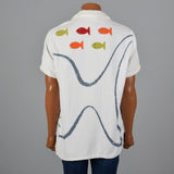 1950s Mens Terry Cloth Pull Over Shirt with Fish