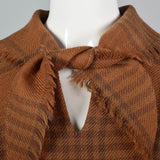 1950s Plaid Wool Dress with Attached Faux Scarf