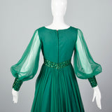 1970s Emerald Green Gown with Bishop Sleeves
