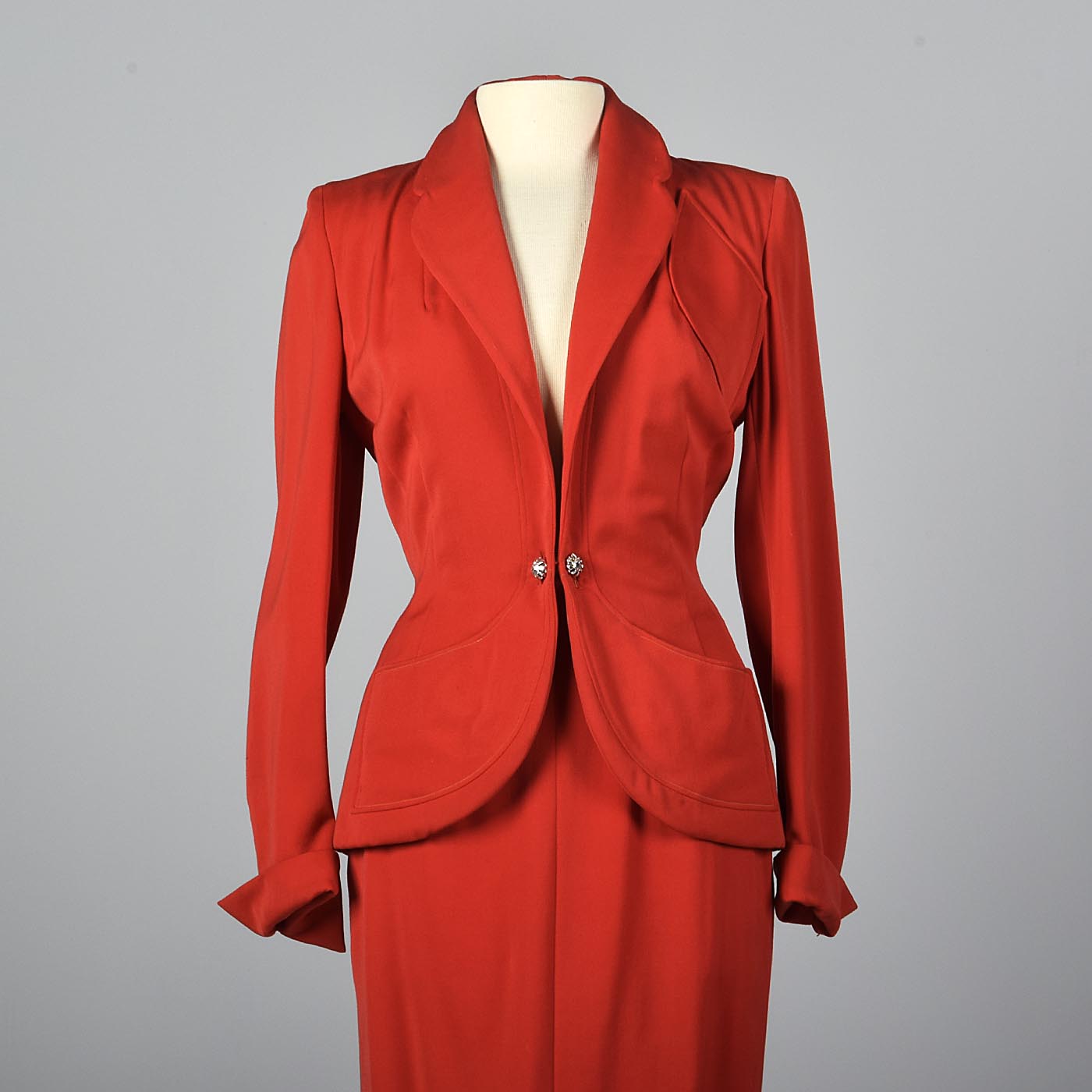 1950s Schiaparelli Skirt Suit in Bright Red Gabardine