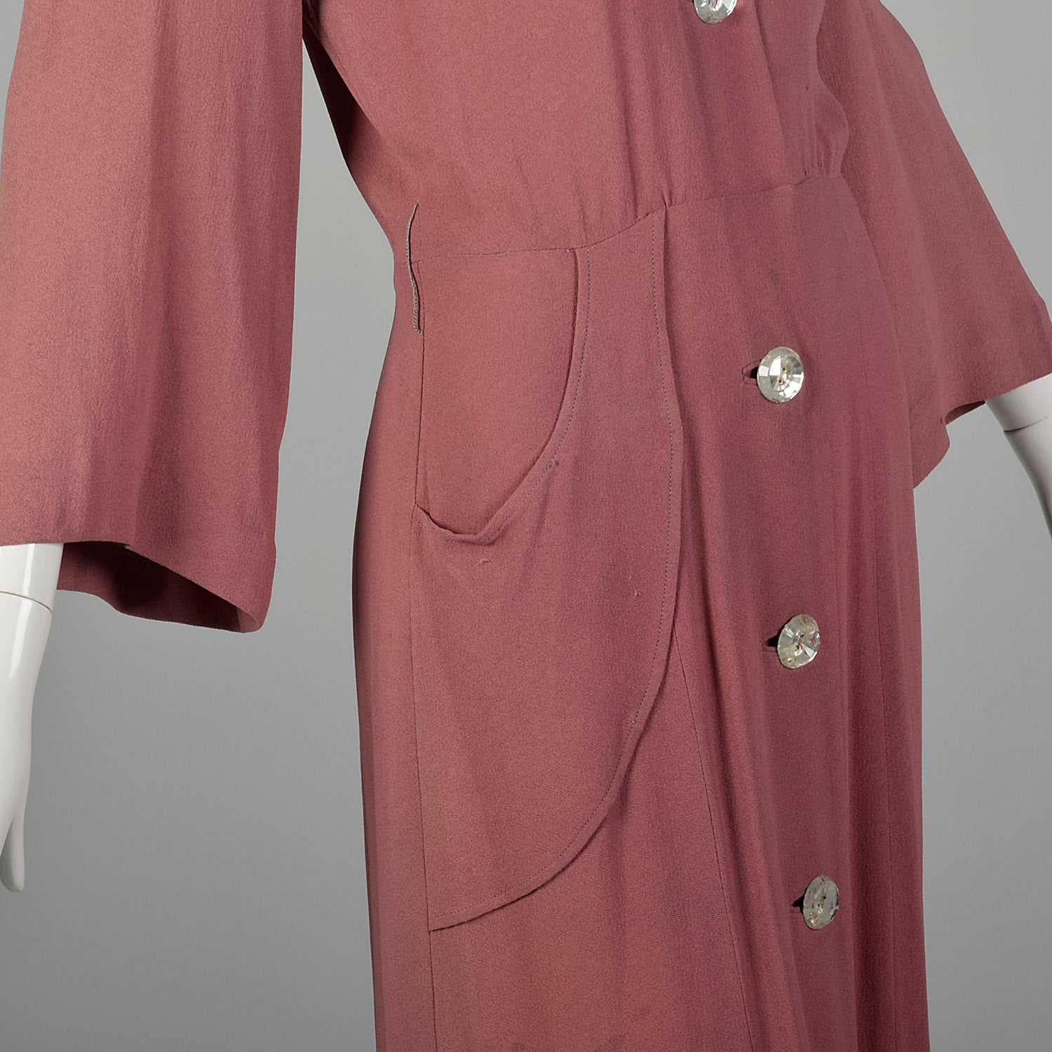 XXS 1940s Mauve Front Button Dress