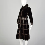 XS 1970s Convertible Brown Faux Fur Coat Leather Bolero Jacket