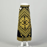 XXS 1970s Mr. Dino Velveteen Skirt Gold Black Print Maxi