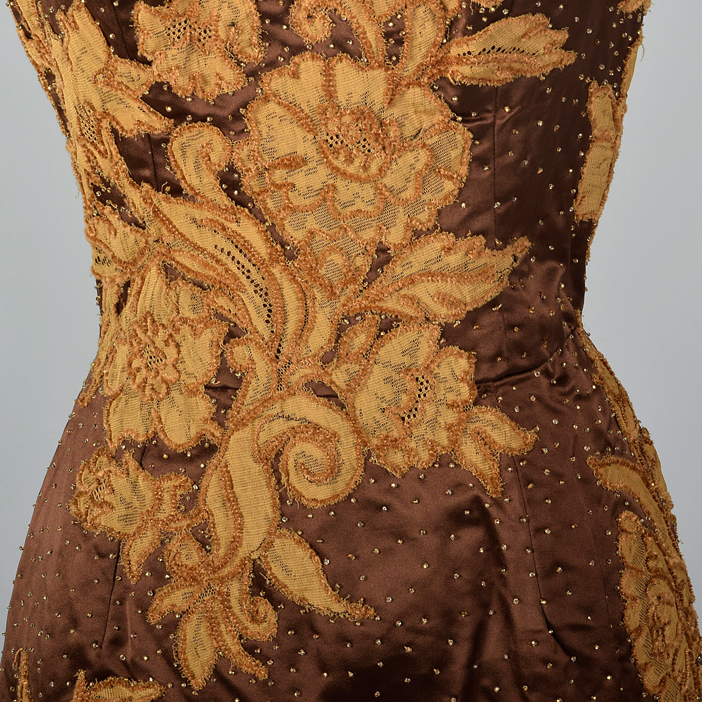 1950s Brown Dress with Lace Applique