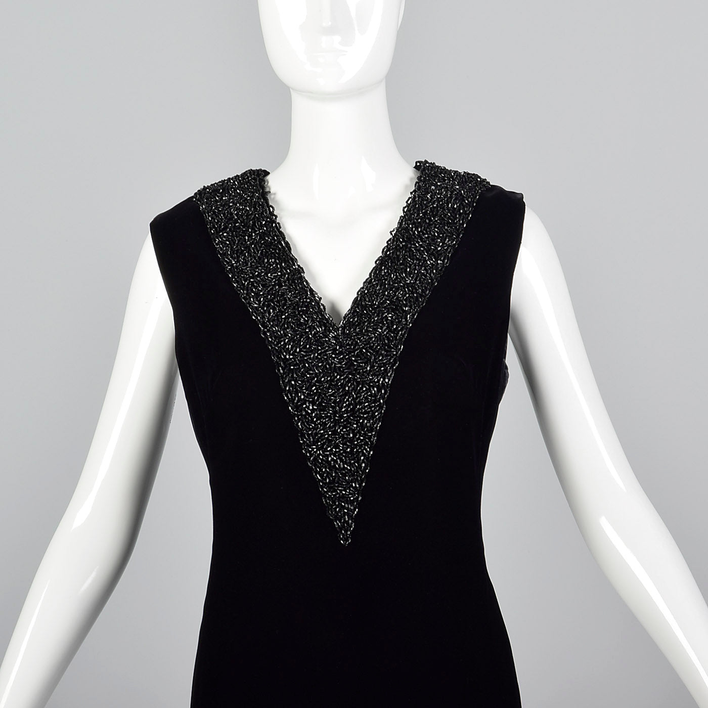 1960s Black Velvet Shift Dress with Heavy Beading