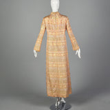 Large 1970s Malcolm Starr Blush Pink Metallic Maxi Dress