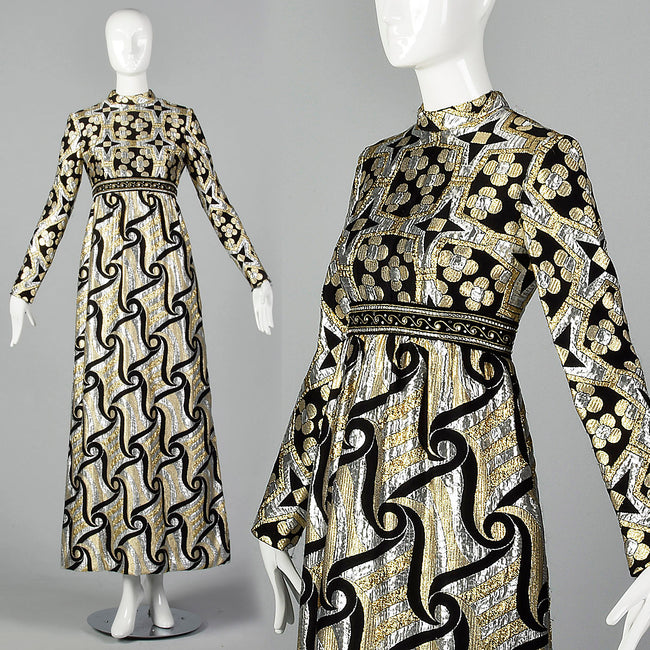 1970s Silver and Gold Metallic Dress