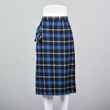 1950s Blue Tartan Plaid Wool Skirt