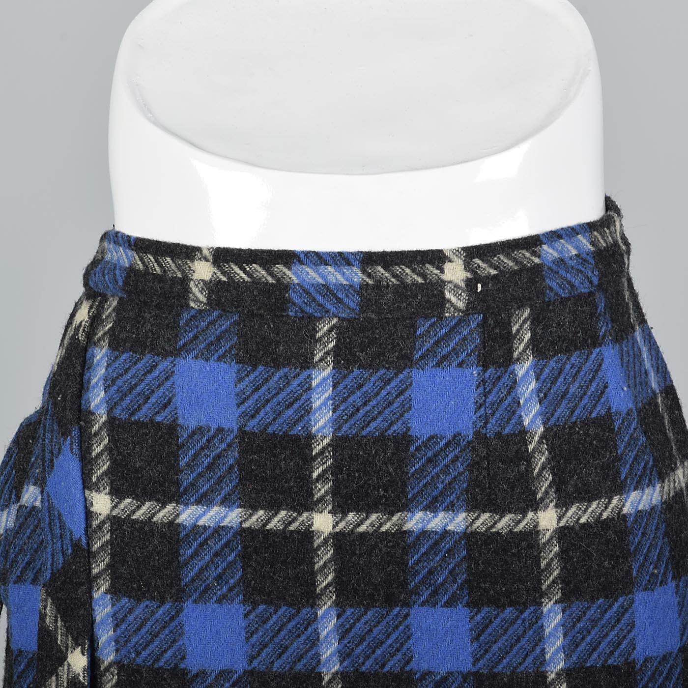 1950s Blue Tartan Plaid Wool Skirt