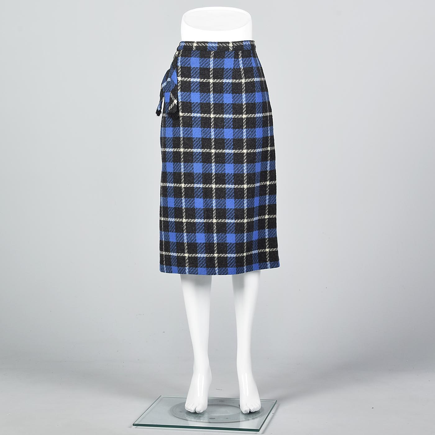 1950s Blue Tartan Plaid Wool Skirt