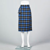 1950s Blue Tartan Plaid Wool Skirt