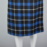 1950s Blue Tartan Plaid Wool Skirt