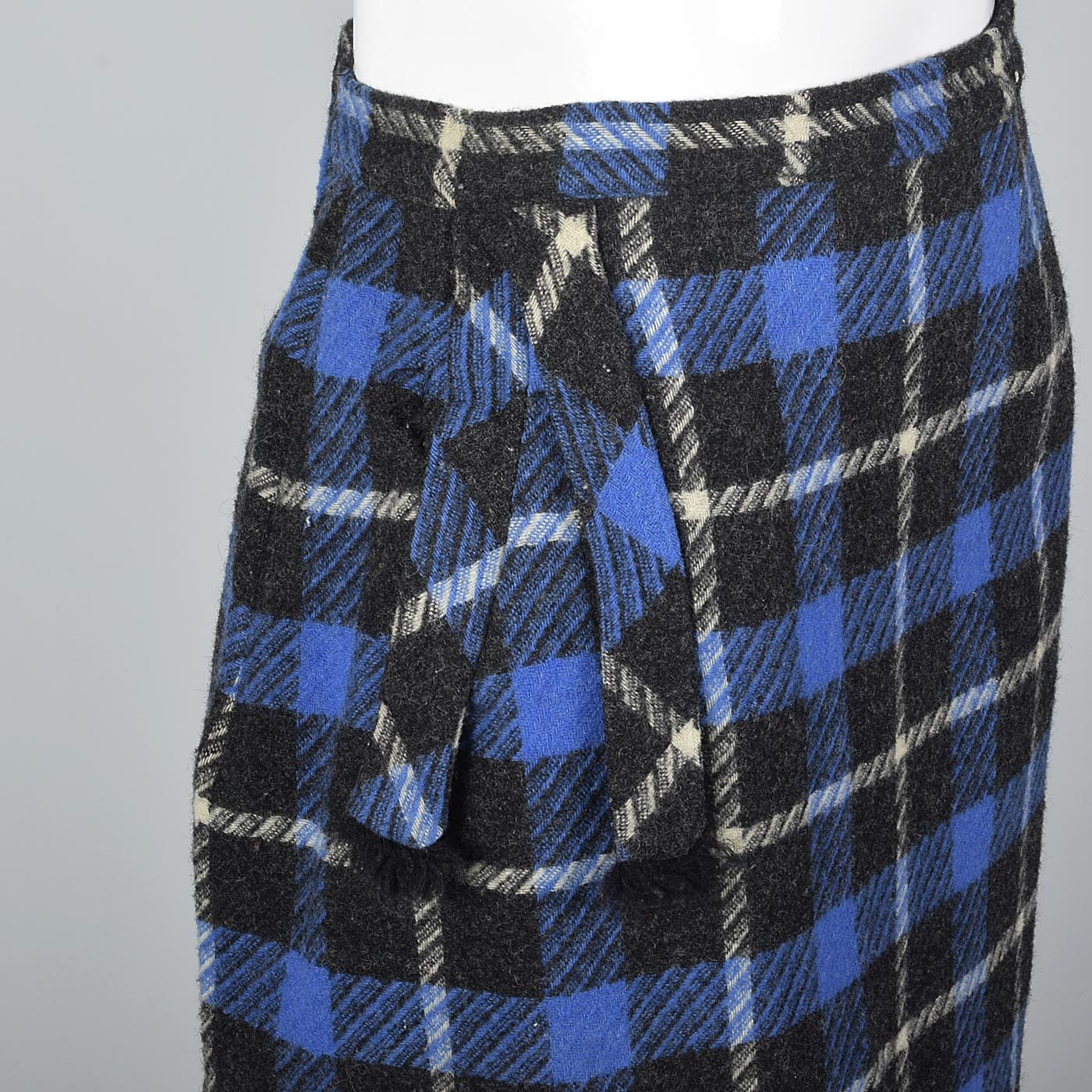 1950s Blue Tartan Plaid Wool Skirt
