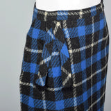 1950s Blue Tartan Plaid Wool Skirt