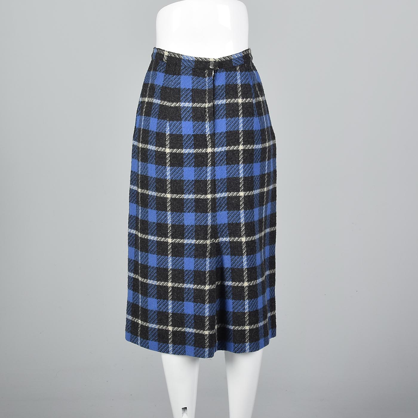 1950s Blue Tartan Plaid Wool Skirt