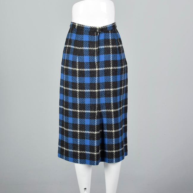 1950s Blue Tartan Plaid Wool Skirt