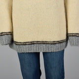 1960s Mens Cream Sweater with Gray, Blue, and Black Knit