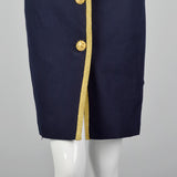 1980s Bill Blass Navy Dress with Gold Tone Metal Braided Trim