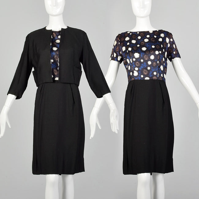 1960s Black and Floral Dress Set