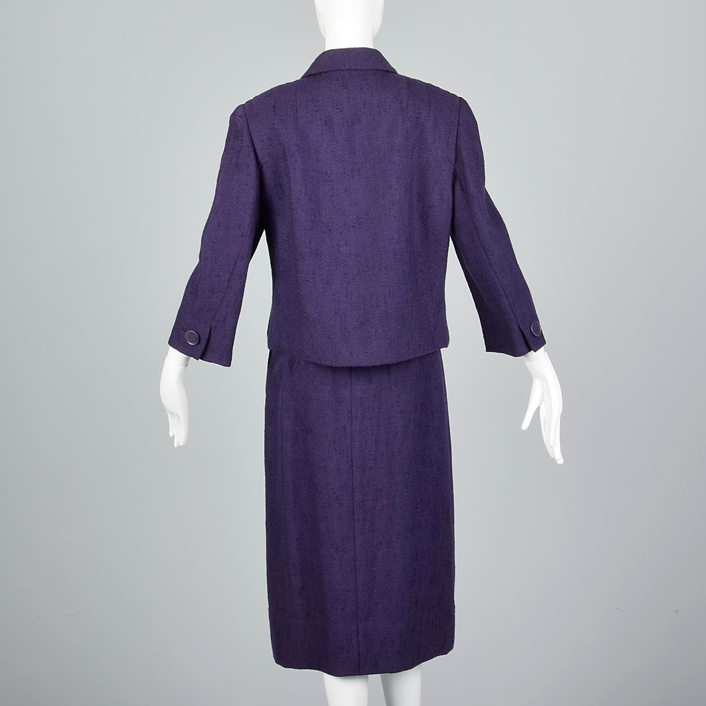 1960s Dark Purple Tweed Skirt and Jacket Set