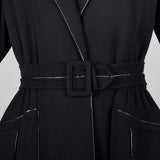1950s Black Knit Trench Coat with Red Lining