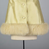 1960s Yellow Silk Cape with Fox Fur Trim