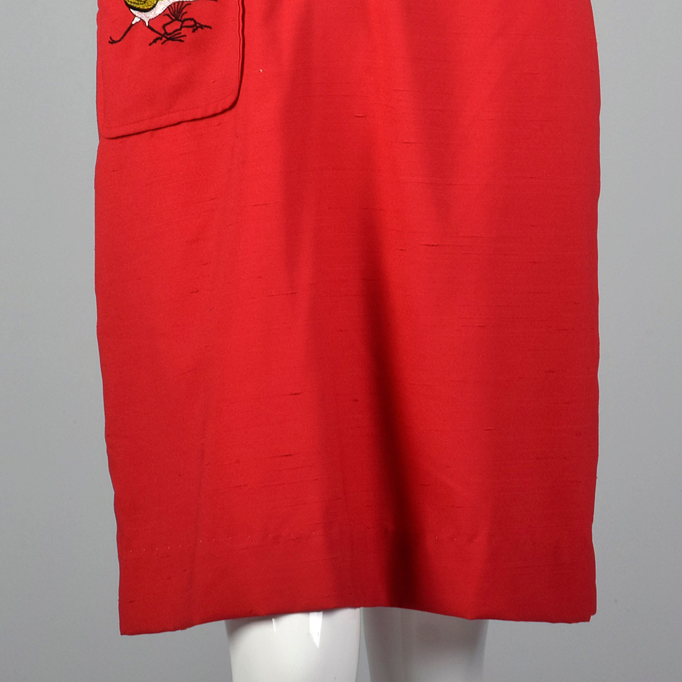 1960s Red Day Dress with Bird Embroidery