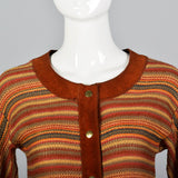 1960s Pierre Cardin Bohemian Separates Leather Skirt & Cardigan Sweater