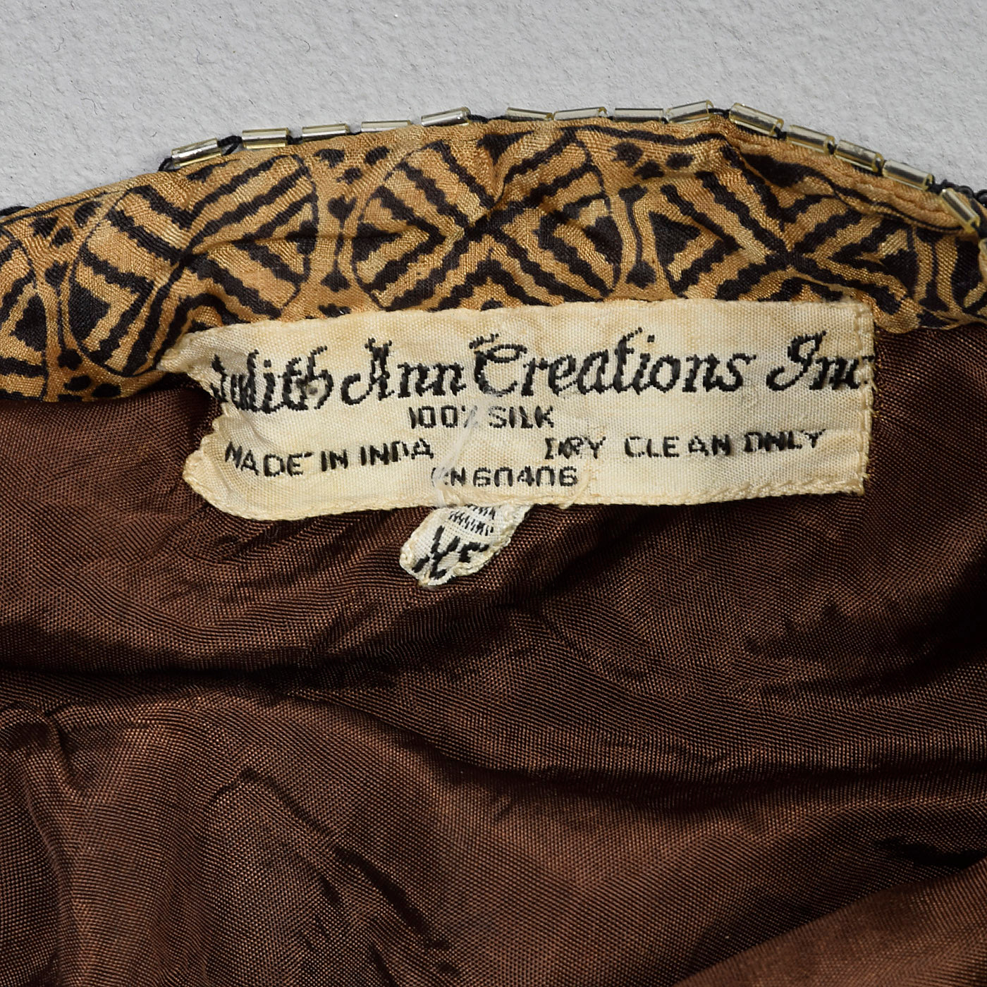 Medium 1970s Judith Ann Creations Brown Silk Beaded Dress