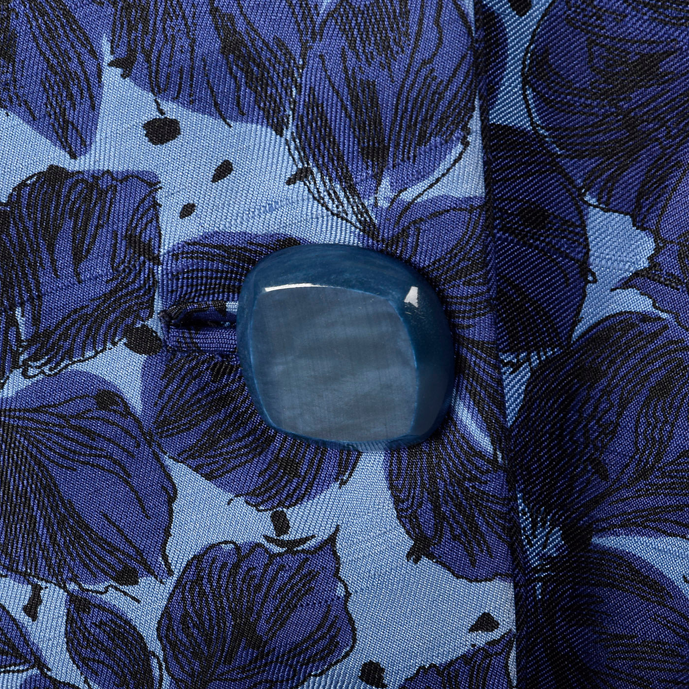 1950s Blue Floral Print Silk Dress
