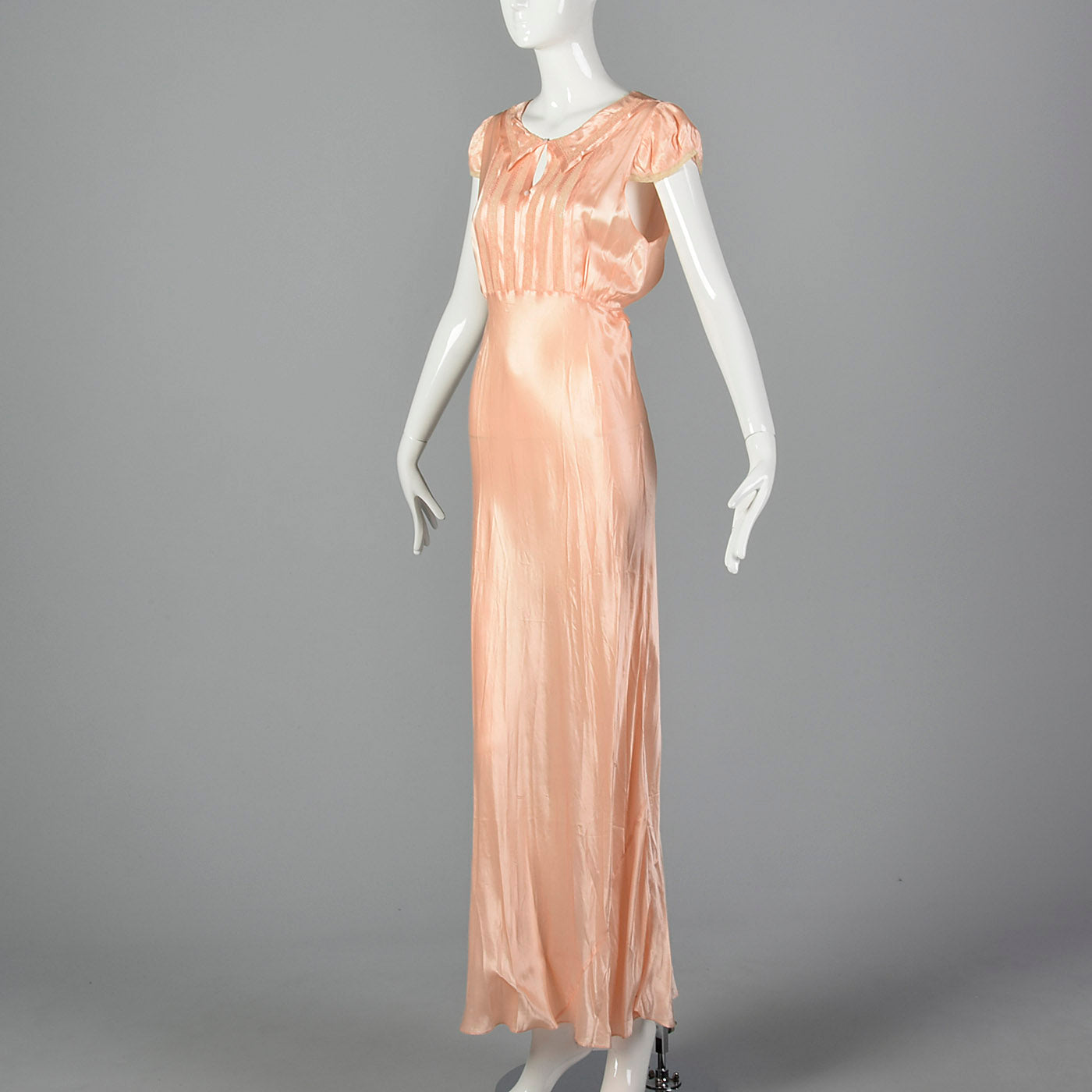 1930s Pink Satin Nightgown with Keyhole Bust