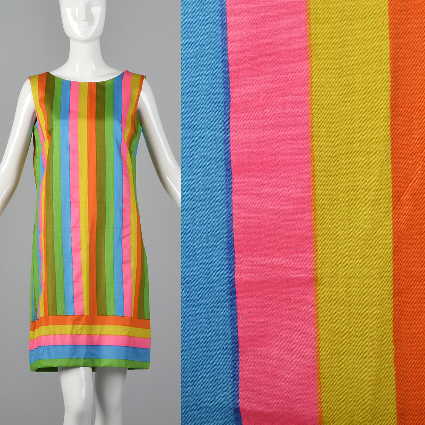 1960s Colorful Stripe Print Shift Dress