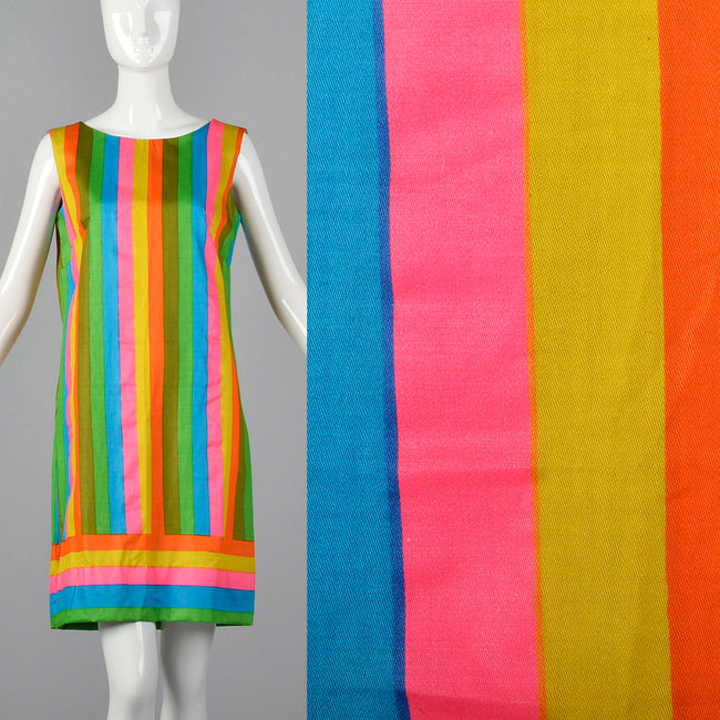 1960s Colorful Stripe Print Shift Dress