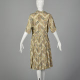 XXL 1950s Ivory Printed Cotton Day Dress